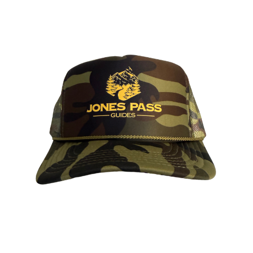 Camo Trucker Hat w/ Yellow Logo Screen Printed
