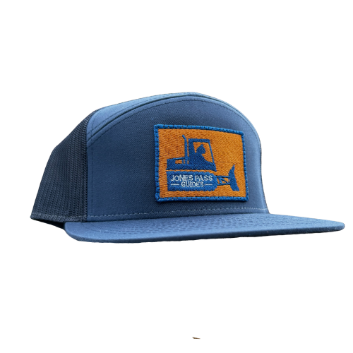 Blue Twill 7 Panel Trucker w/ Orange Embroidered Snowcat Patch