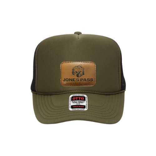 Army Green & Black Trucker Hat w/ Leather Logo Patch